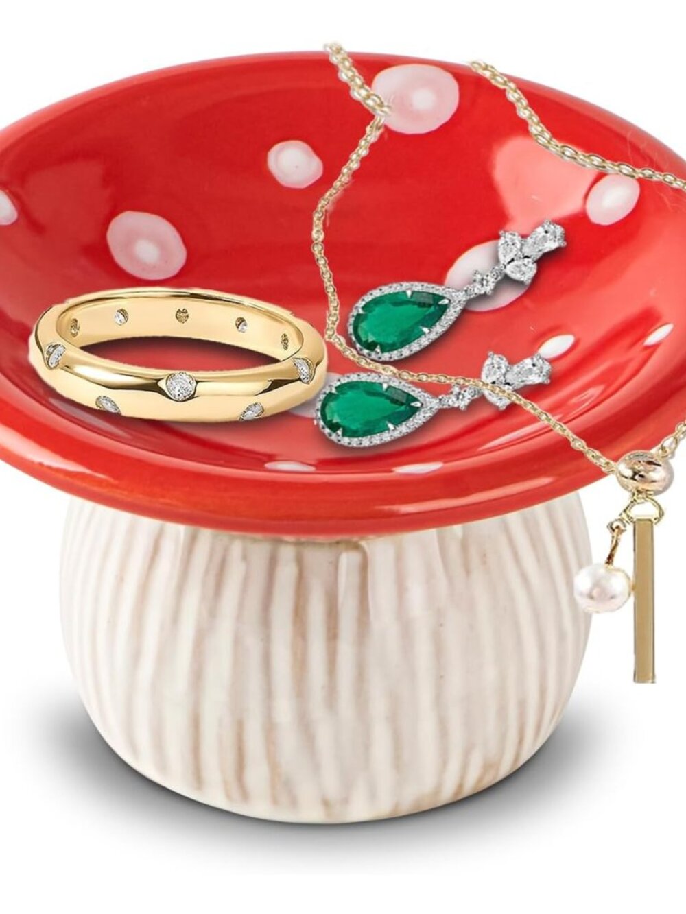 Mushroom Ceramic Jewelry Ring Holder Dish 2-Piece Ring Trinket Storage Jar